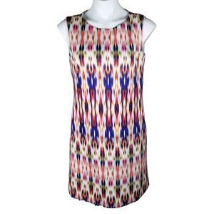 Tahari Dress Women's Size 6 Petite ASL Ikat Print Shift Sleeveless Multicolor